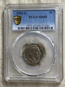 1931-S Buffalo Nickel PCGS MS 65 Gold Shield wunderschöne Edelsteinoberflächen schöne Farbe - Bild 1 von 9