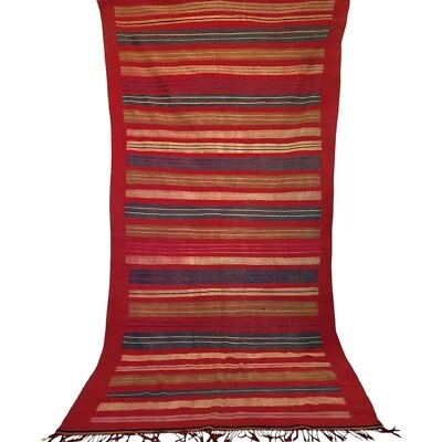 Alfombra de lana marroquí hecha a mano vintage rayas rojas marrón rojizo alfombra con flecos Foto 1 de 4