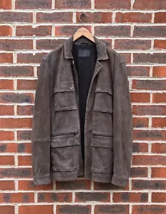 AllSaints Mens CIVIL Suede Military Jacket MEDIUM Brown Biker All Saints Leather - Picture 1 of 22