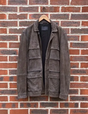 AllSaints Mens CIVIL Suede Military Jacket MEDIUM Brown Biker All Saints Leather - Image 1 of 4