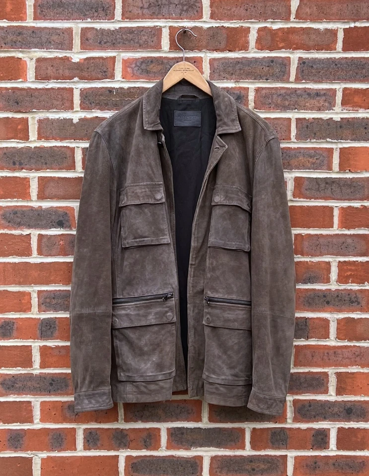 AllSaints Mens CIVIL Suede Military Jacket MEDIUM Brown Biker All Saints Leather - Image 1 of 4