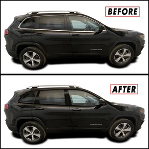 Superposición de apagón de eliminación cromada para adornos y pilares de ventana Jeep Cherokee 2014-23 - Imagen 1 de 3