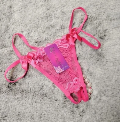 Damen Tanga aus Spitze Offene Schritt String mit Perlen Reizwäsche Spitzenslip - Bild 1 von 4