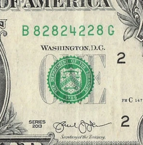 Trinary 2s 8s 4s Fancy Serial Number One Dollar Bill B82824228G - Picture 1 of 11