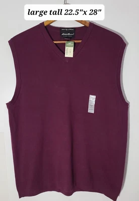 Eddie Bauer 100% Pima Cotton Men's Maroon Large Tall Sweater Vest NWT - Image 1 of 4