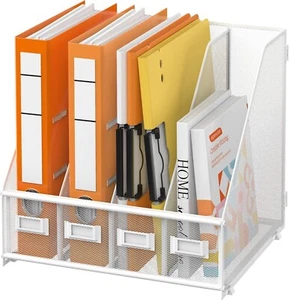Magazine File Holder | 4-Compartment File Organizer for Desk - Metal Mesh Verti - Picture 1 of 4