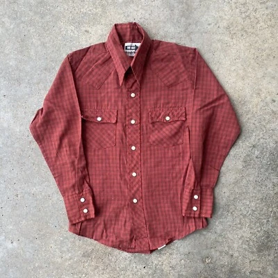 Vtg 70s Wrangler Wroad Pearl Snap Shirt Youth Size 10 Rockabilly Collared - Image 1 of 4