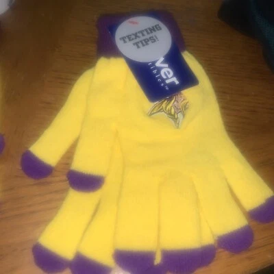 Guantes de fútbol americano de la NFL Minnesota Vikings tejidos bordados puntas de mensajes de texto B28-22 Foto 1 de 3