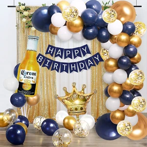 Navy Blue Gold Birthday Party Decorations for Men Women Boys Girls with HAPPY BI - Picture 1 of 7