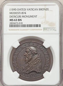 1590 VATICAN - Pope Sixtus V - Bronze Medal - Modesti-874 - NGC MS 63BN - Picture 1 of 2