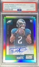 Jalen Hurts 2020 Chronicles Score Autograph /75 Eagles Rookie Card Holo PSA 9