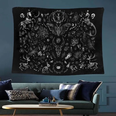 Arte de pared de bruja, tapiz gótico, decoración de pared oculta, póster de calavera de polilla, bruja Foto 1 de 4