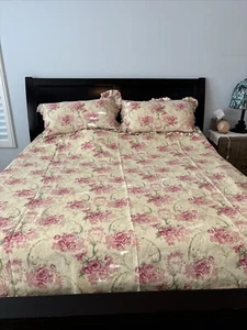 Copripiumino Yves Delorme rosa e beige floreale king 2 federe Francia - Foto 1 di 8