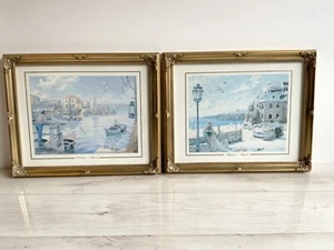 Zwei gerahmte Drucke Algarve Fischer Ozeanszenen Hafen Boote portofrei - Bild 1 von 4