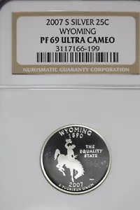 2007 S NGC PF69 ULTRA CAMEO WYOMING SILVER WASHINGTON QUARTER #B45175 - Picture 1 of 2