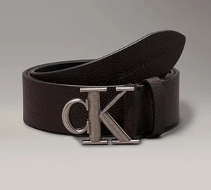 Calvin Klein Jeans Men Belt Mono Plaque Leather, Bitter Brown Size 120 cm/W43-45 - Picture 1 of 5
