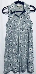Entro Shirt Dress Womens Small Gray Floral Pintuck Sleeveless Mini Boho - Picture 1 of 6