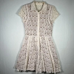BCBG MaxAzria Womens White Cotton Lace A-line Kiran Dress Size 8 Collared      R - Picture 1 of 12