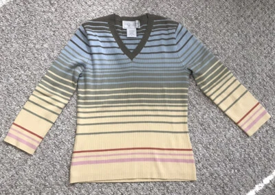 United States Sweaters V- Neck 3/4 Sleeve Cotton Blend Striped Sweater Small - Image 1 of 4
