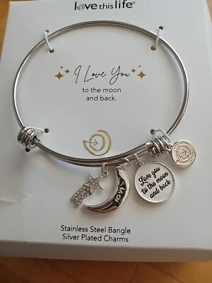 Brazalete Brazalete Kohl's Love This Life Acero Inoxidable Plateado Dijes Nuevo con Etiquetas Foto 1 de 3