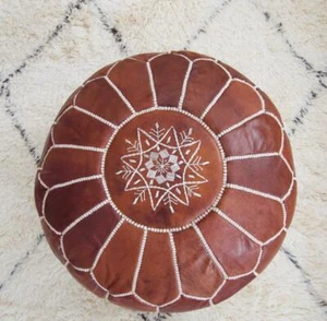 Moroccan leather pouf, chair ottoman, footstool - Picture 1 of 4