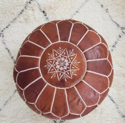 Moroccan leather pouf, chair ottoman, footstool - Image 1 of 4