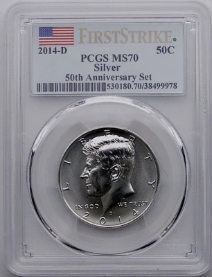 2014 D SILVER KENNEDY 50¢ FIRST STRIKE 50TH ANNIVERSARY SET MS70 Low Mintage - Image 1 of 2