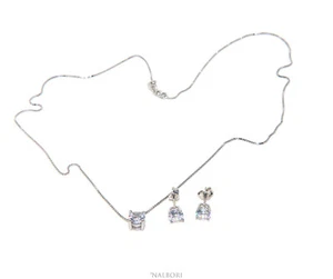 completo Argento 925 collana griffe 5mm + orecchini punto luce zirconi abbinati - Foto 1 di 6