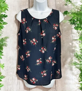 Loft Outlet marineblaue geblümte Bluse Gr. Small zierlich ärmellos Karrierekleidung Oberteil locker - Bild 1 von 5