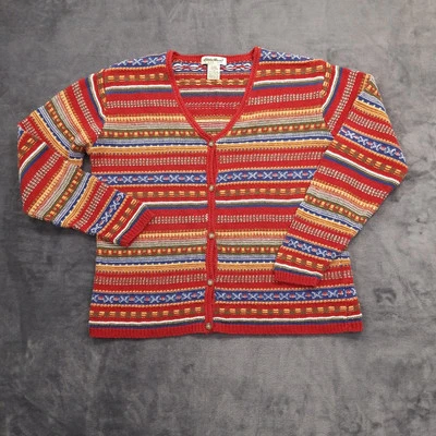 Eddie Bauer Mujer M Cárdigan Suéter Lino Mezcla Algodón Fair Isle Boho Folk Foto 1 de 4