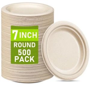 Pequeñas placas de papel marrón compostables - 7 pulgadas, 500 unidades, biodegradables, ecológicas... - Imagen 1 de 6