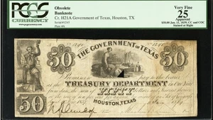 Republic of Texas 1839 Houston $50 Government Obsolete Banknote Currency PCGS 25 - Picture 1 of 4