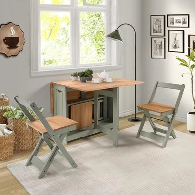 Extendable Butterfly Dining Table Set Green Pine Compact Kitchen Furniture - Image 1 of 4