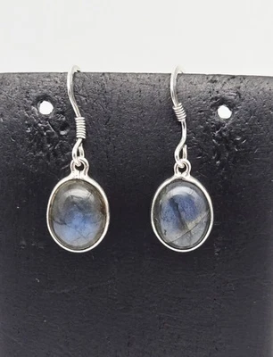 Sterling Silver Labradorite Dangle Petite Earrings Oval Cabochon Gemstones 2.0g - Image 1 of 4