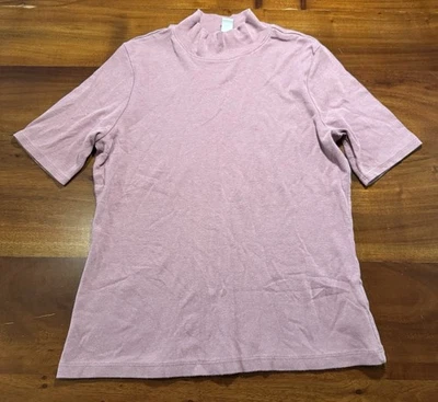 Joie Women’s Pink Ribs Short Sleeve Mock Neck Shirt Sz Large  - Image 1 of 4