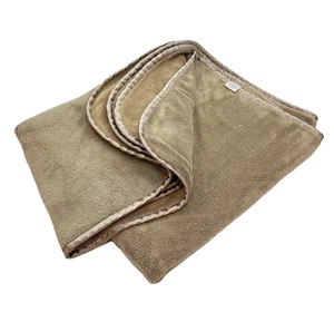 Brookstone NAP Throw Travel Blanket 38 X 60 Taupe Brown 2 Ply Satin Trim *READ* - Picture 1 of 10