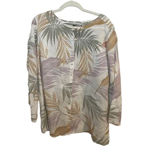 Nuevo sin etiquetas TAHARI 100 % Lino Camisa Abotonada Túnica Top 2X Traje de Baño Cubre Tropical - Imagen 1 de 5
