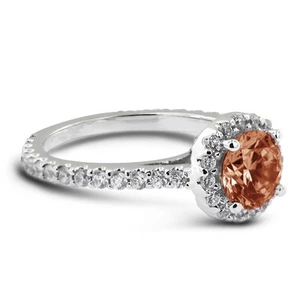 1.48 CT Red SI1 Round Earth Mined Certified Diamonds 18k Halo Side Stone Ring - Picture 1 of 11