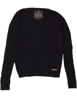 SUPERDRY Womens V-Neck Jumper Sweater UK 10 Small Navy Blue Wool AE12 - Image 1 of 3