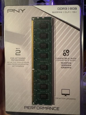 PNY 8GB 1600 MHz DDR3 DIMM Desktop Memory New in Sealed Package Single Channel - Image 1 of 2