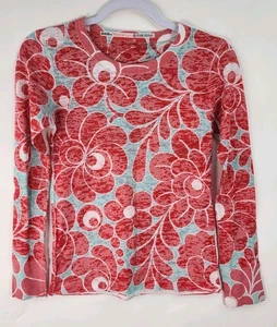 Before+Again Top Women's XS Blue & red floral Long Sleeve Stretch Fitted Thermal - Picture 1 of 7