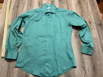 Van Heusen Shirt Men's 16 34/35 Green Long Sleeve Button Up Fitted Lux Sateen - Image 1 of 4