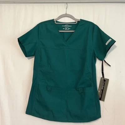 NWT Cherokee XS Pro Flexibles Scrub Top Coat Women 2 Pocket Snaps Hunter Green - Image 1 of 4