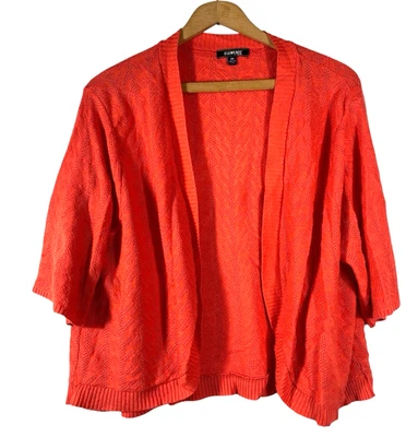 Elementz Cardigan Sweater Shrug Size 3X Orange Open Knit Short Sleeve Y2K Fall - Image 1 of 4