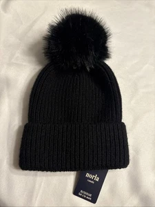 Norla Canada Alpaca Wool Blend Black Pom Beanie Winter Hat - Picture 1 of 7