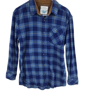 Gioberti Shirt Mens Small Blue Plaid Flannel Button Down Corduroy Collar Casual - Picture 1 of 7
