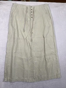 Eddie Bauer 100% Linen Maxi Skirt Women's 12 Beige Pockets Buttons Drawstring - Picture 1 of 13