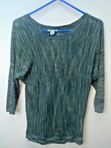 dkny mesh 3/4 Length Sleeve Open Knit SeeThrough Tie Dye Blouse Sweater Top - Picture 1 of 15