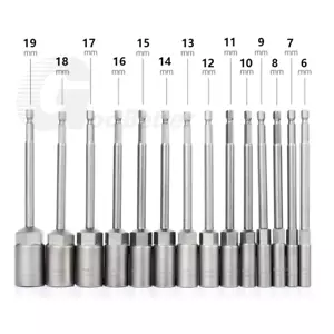Hex Nut Driver or Set 6-19mm Socket 150mm Long Impact Drill Bits Depth 30mm 1/4" - Picture 1 of 26