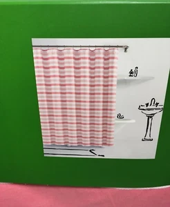 KATE SPADE New York FOLIAGE STRIPE FABRIC SHOWER CURTAIN PINK-WHITE 72x72 NWT - Picture 1 of 3